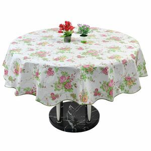 Vinyl Tablecloth Round 59" Dia Red Flower Pattern Waterproof